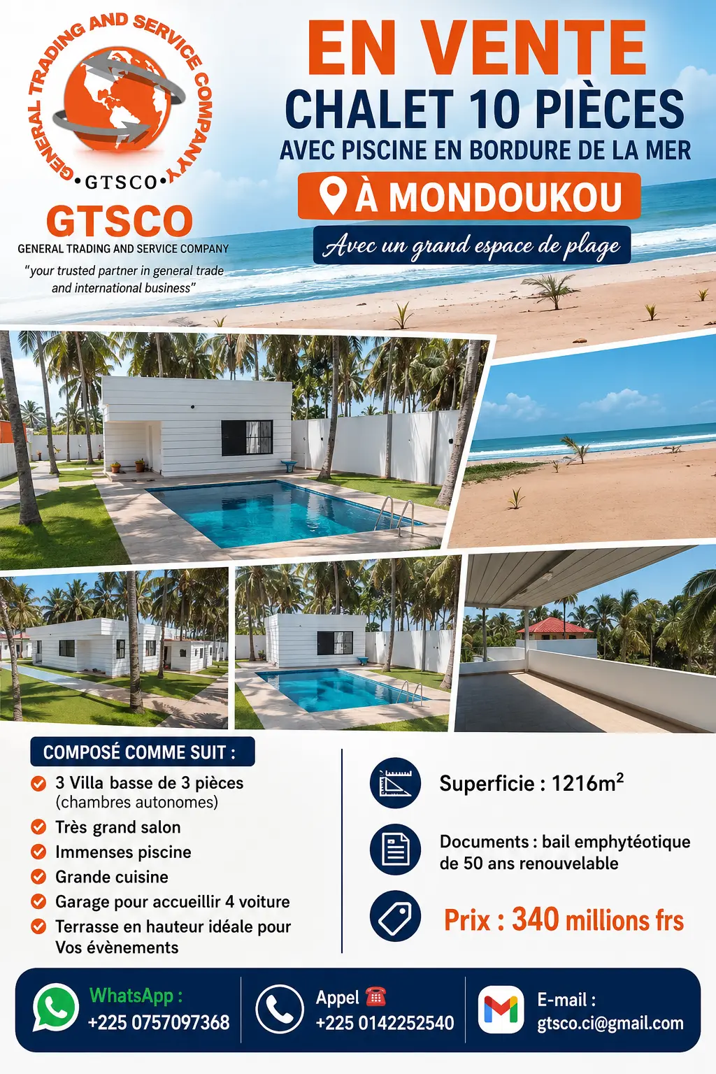 Villa Chalet 10 Pièces avec Piscine en Bordure de Mer à Mondoukou — Grand-Bassam